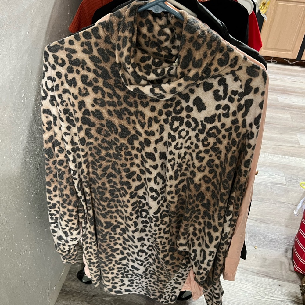 Leopard Print Cowl Neck Sweater